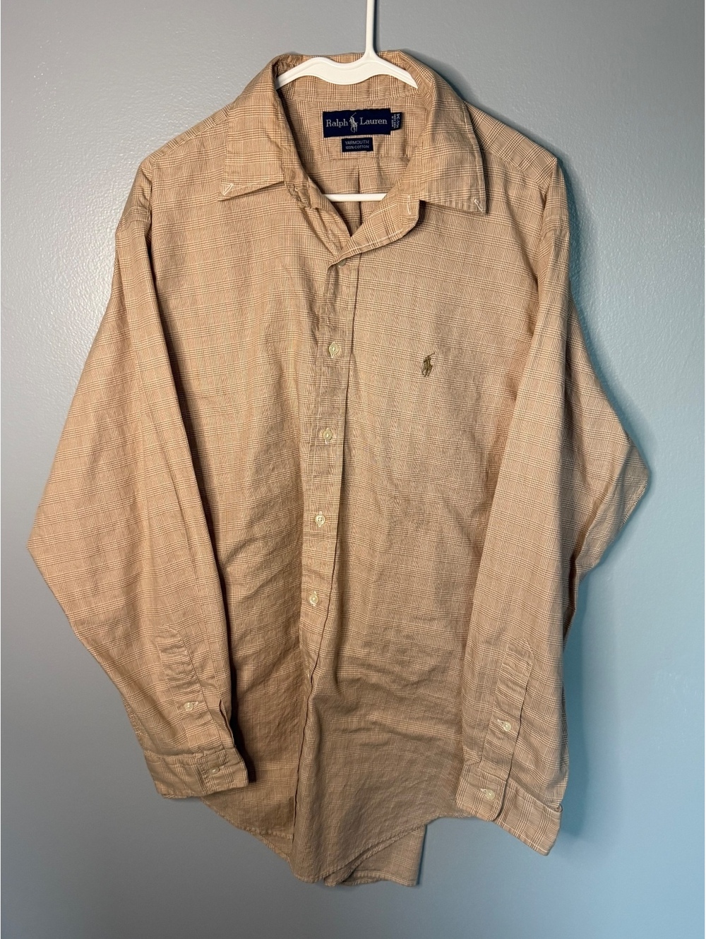 Ralph Lauren Yarmouth Beige Cotton Men's Button Up Shirt Size 16.5-34